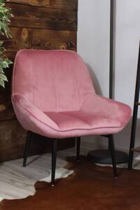 Welurowy fotel wypoczynkowy zoti FATTY różowy welur | czarne nóżki