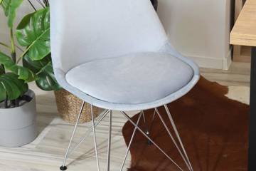 Krzesło tapicerowane CHARLIE TAP B szary welur na drucianych chromowanych nogach