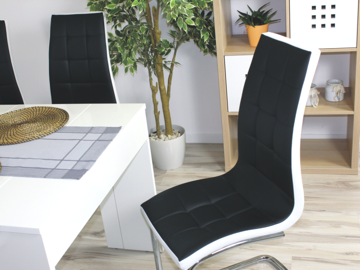 Pikowane krzesło na płozach Corso A | czarno-biała ekoskóra