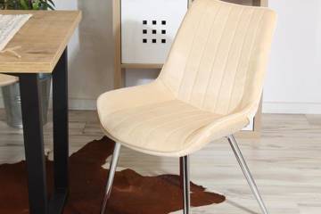 Stylowe krzesło VERSO | beżowy welur, chromowane nogi