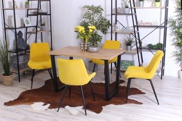 Stylowe krzesło VERSO | żółty welur, czarne nogi