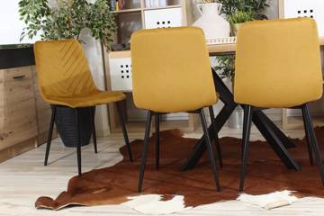 Stylowe krzesło welurowe ESLA miodowe z czarnymi nogami