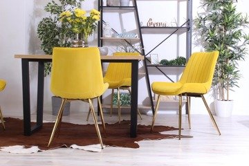 Stylowe krzesło welurowe VERSO żółte ze złotymi nogami