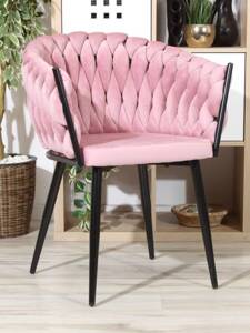 Welurowe krzesło glamour ROSA 2 | różowa plecionka, czarny stelaż