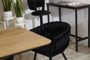Welurowe krzesło glamour ROSA | czarna plecionka, czarny stelaż