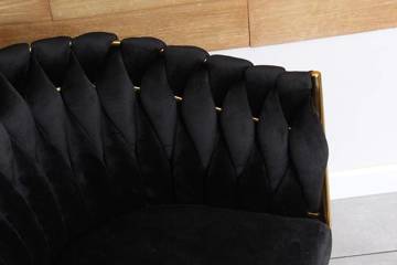 Welurowe krzesło glamour ROSA | czarna plecionka, złoty stelaż