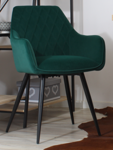 Welurowe krzesło z podłokietnikami CARBO 2 zielone z czarnymi nogami
