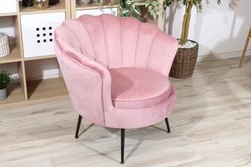 Welurowy fotel muszelka VIDAL | różowa tapicerka, czarne nóżki