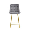 Eleganckie niskie krzesło barowe PROXI I pikowane z szarego weluru na złotych nogach