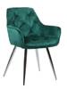 Krzesło fotelowe z podłokietnikami AURORA | zielony welur, chromowane nogi, pikowana tapicerka