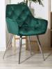 Krzesło fotelowe z podłokietnikami AURORA | zielony welur, chromowane nogi, pikowana tapicerka