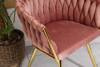 Krzesło welurowe różowe plecione glamour ROSA na złotym stelażu