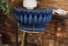 Welurowe krzesło barowe glamour ROSA 2 | granatowa plecionka, złoty stelaż