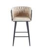 Welurowe krzesło barowe loft ROSA 3 | beżowa plecionka, czarny stelaż