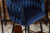 Welurowe krzesło barowe loft ROSA 3 | granatowa plecionka, czarny stelaż