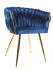 Welurowe krzesło glamour ROSA | granatowa plecionka, złoty stelaż