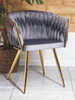 Welurowe krzesło glamour ROSA | szara plecionka, złoty stelaż