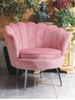 Welurowy fotel muszelka VIDAL | różowa tapicerka, srebrne nóżki